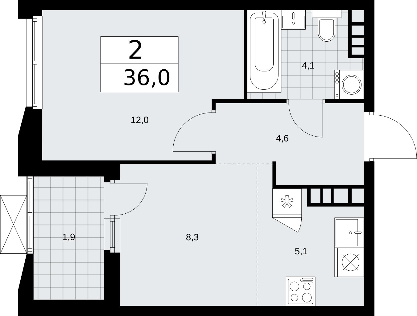 2-комнатная квартира (евро) без отделки, 36 м2, 21 этаж, сдача 2 квартал 2026 г., ЖК Бунинские кварталы, корпус 5.2 - объявление 2297483 - фото №1