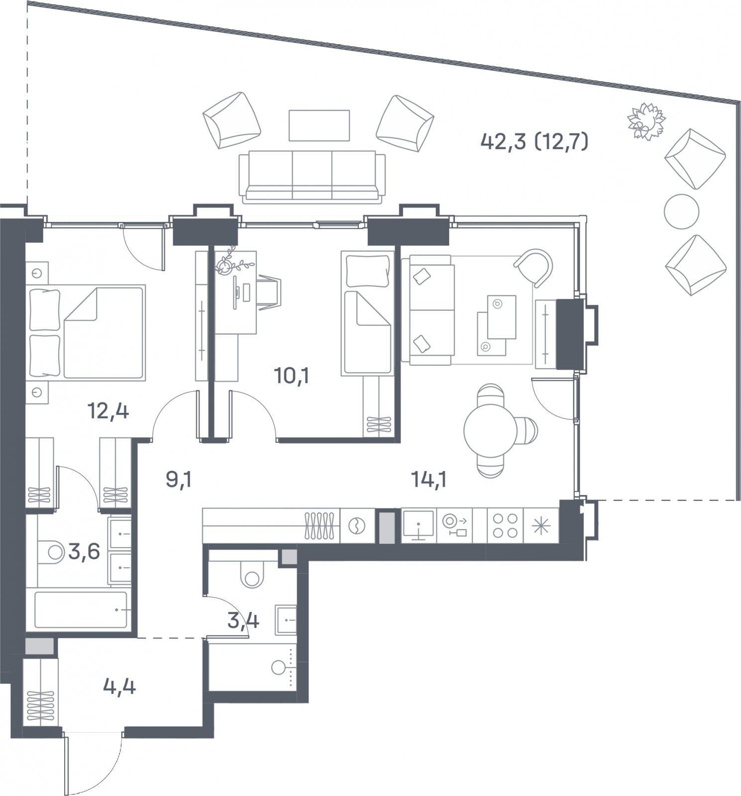 2-комнатная квартира 69.8 м2, 2 этаж, сдача 4 квартал 2025 г., ЖК Portland, корпус 1 - объявление 2303579 - фото №1