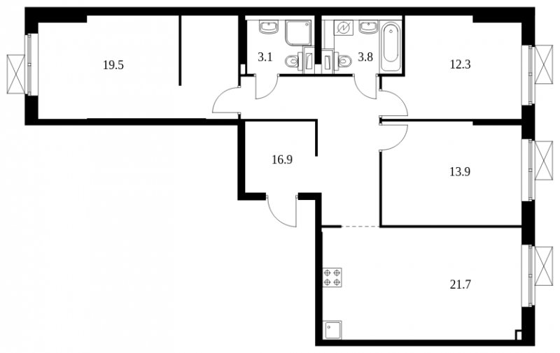 3-комнатная квартира с полной отделкой, 91.2 м2, 13 этаж, сдача 2 квартал 2025 г., ЖК Саларьево Парк, корпус 56.1 - объявление 1988281 - фото №1