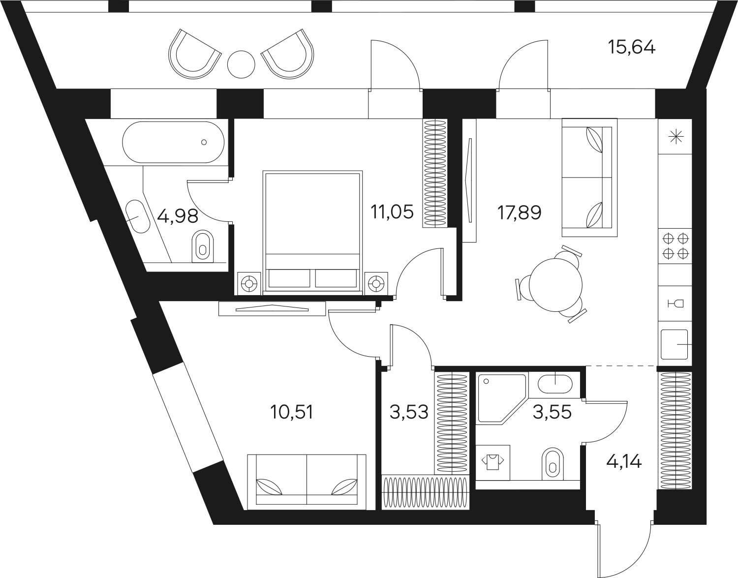 2-комнатная квартира без отделки, 63.47 м2, 3 этаж, сдача 4 квартал 2024 г., ЖК FØRST, корпус 2 - объявление 1943051 - фото №1