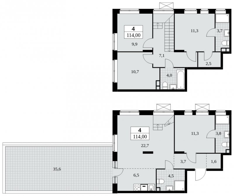 4-комнатная квартира без отделки, 114 м2, 2 этаж, сдача 2 квартал 2024 г., ЖК Прокшино, корпус 6.2 - объявление 1662851 - фото №1