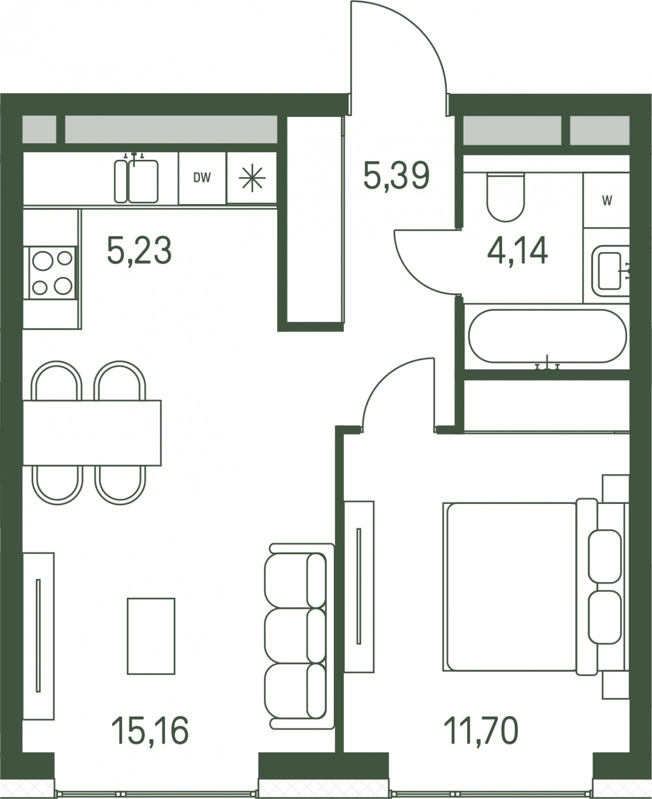 1-комнатная квартира с частичной отделкой, 41.62 м2, 2 этаж, сдача 3 квартал 2025 г., ЖК Moments, корпус 1 - объявление 2186067 - фото №1