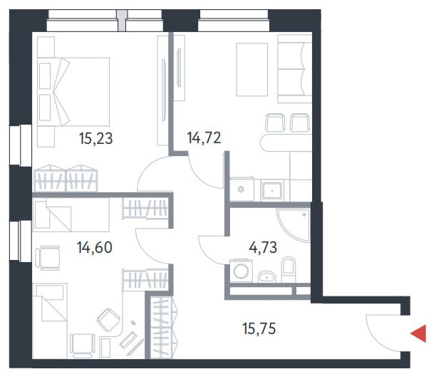 2-комнатная квартира с полной отделкой, 65 м2, 5 этаж, дом сдан, ЖК CitiMix, корпус O - объявление 1607118 - фото №1