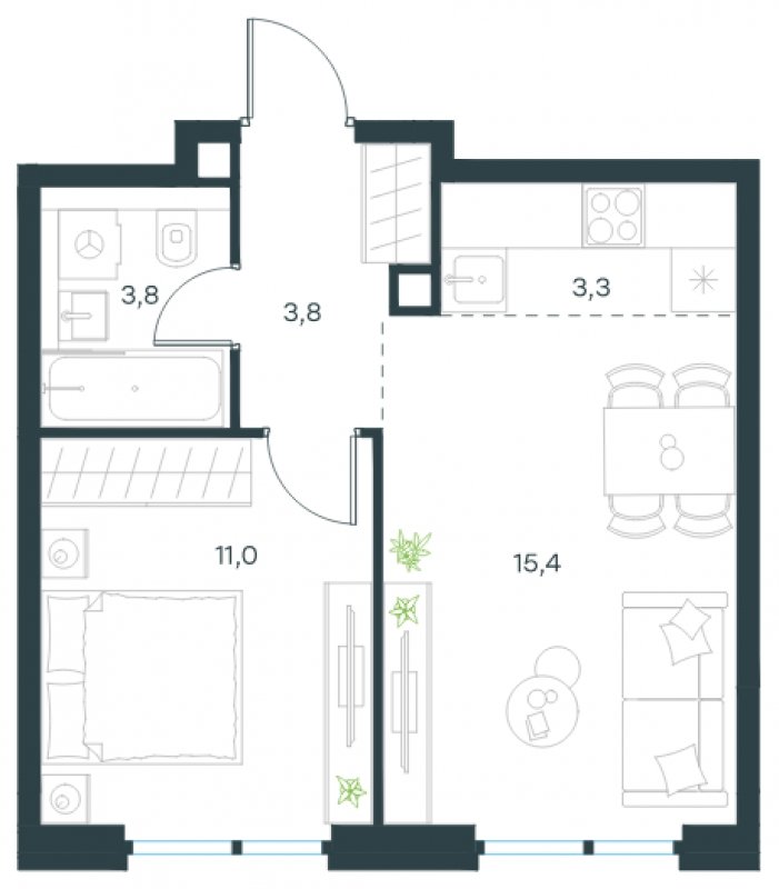2-комнатная квартира без отделки, 37.3 м2, 5 этаж, сдача 4 квартал 2024 г., ЖК Level Мичуринский, корпус 6 - объявление 1699554 - фото №1