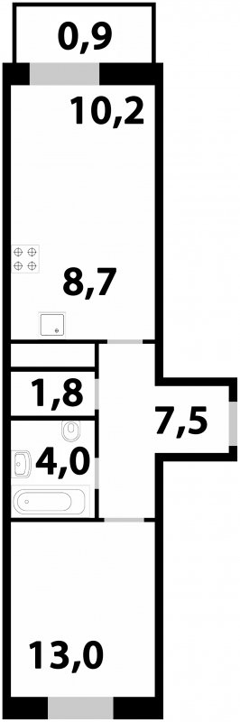 2-комнатная квартира (евро) без отделки, 46.1 м2, 11 этаж, дом сдан, ЖК Союзный, корпус 1 - объявление 1704715 - фото №1