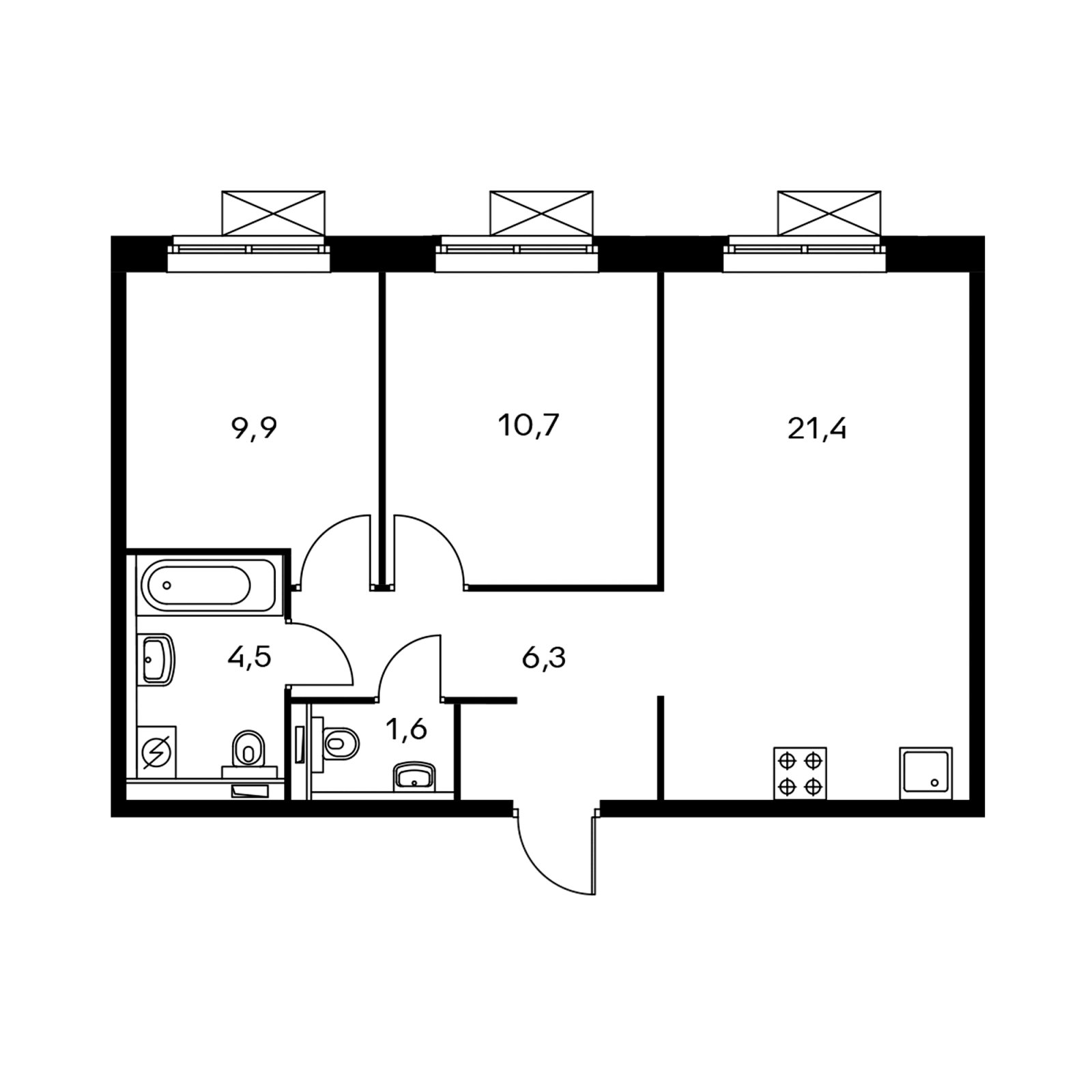2-комнатная квартира с полной отделкой, 53.6 м2, 2 этаж, дом сдан, ЖК Мякинино парк, корпус 1.2 - объявление 2367808 - фото №1