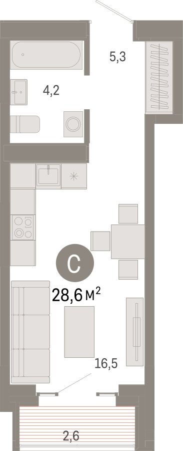 Студия с частичной отделкой, 28.6 м2, 8 этаж, сдача 3 квартал 2026 г., ЖК Квартал Метроном, корпус 1 - объявление 2300629 - фото №1