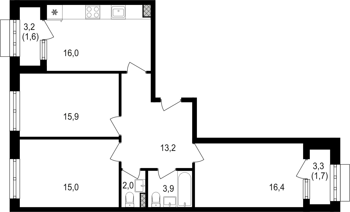 3-комнатная квартира без отделки, 85.7 м2, 5 этаж, сдача 3 квартал 2024 г., ЖК Михалковский, корпус 3 - объявление 2352041 - фото №1