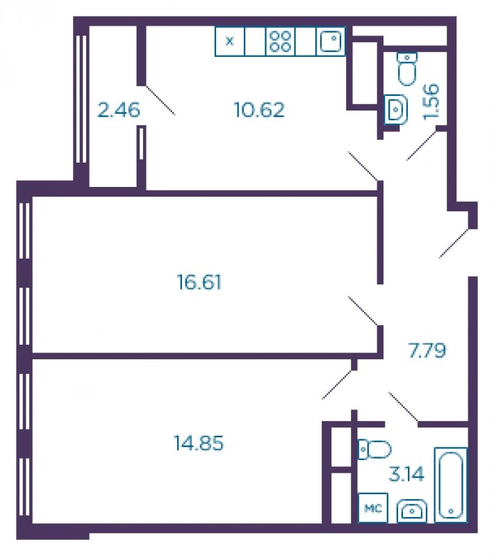 2-комнатная квартира без отделки, 55.8 м2, 7 этаж, дом сдан, ЖК Миниполис Дивное, корпус 15 - объявление 1362517 - фото №1