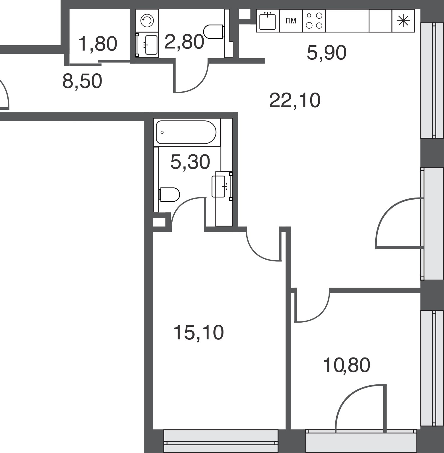 3-комнатная квартира без отделки, 72.6 м2, 22 этаж, дом сдан, ЖК AFI Park Воронцовский, корпус 1 - объявление 2359824 - фото №1
