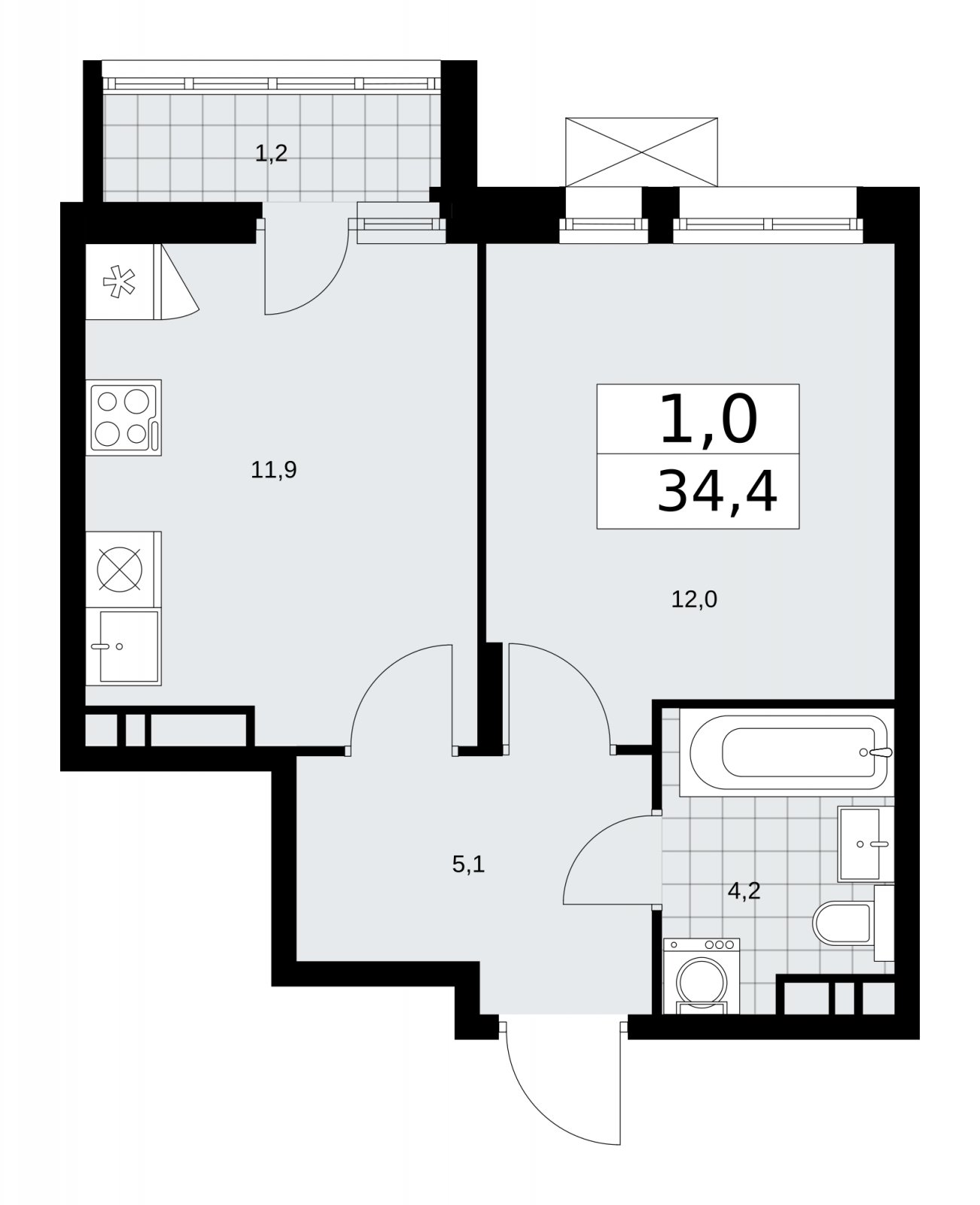 1-комнатная квартира с частичной отделкой, 34.4 м2, 10 этаж, сдача 2 квартал 2026 г., ЖК Прокшино, корпус 10.1.5 - объявление 2227822 - фото №1