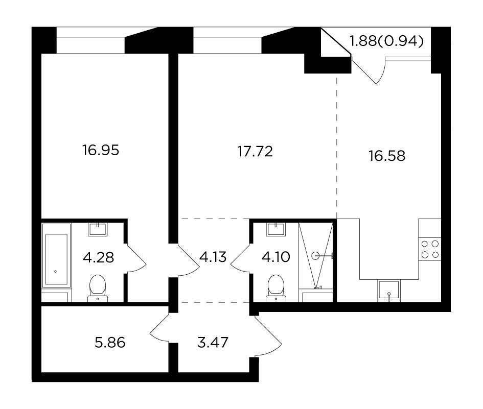 2-комнатная квартира без отделки, 74.04 м2, 12 этаж, дом сдан, ЖК FORIVER, корпус 8 - объявление 2371317 - фото №1