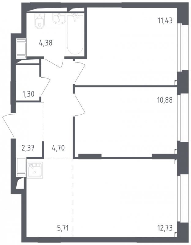 3-комнатная квартира с полной отделкой, 53.5 м2, 14 этаж, сдача 3 квартал 2024 г., ЖК Томилино Парк, корпус 5.2 - объявление 1823151 - фото №1
