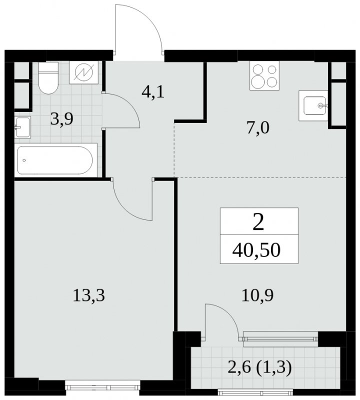 2-комнатная квартира (евро) без отделки, 40.5 м2, 3 этаж, сдача 2 квартал 2025 г., ЖК Южные сады, корпус 2.3 - объявление 1758125 - фото №1