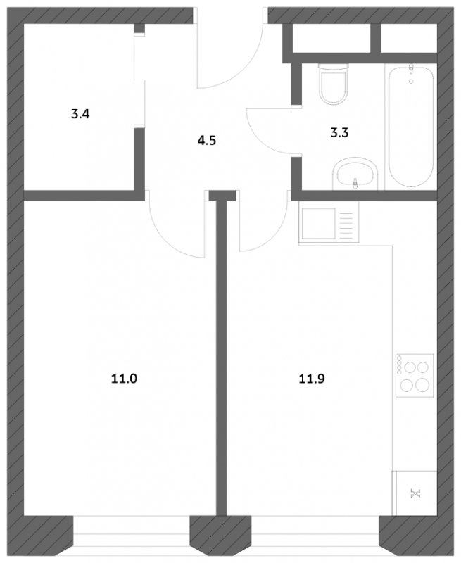 1-комнатная квартира с частичной отделкой, 34 м2, 22 этаж, сдача 4 квартал 2023 г., ЖК Городские истории, корпус 3 - объявление 1545123 - фото №1