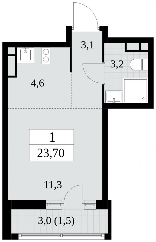 Студия без отделки, 23.7 м2, 6 этаж, сдача 2 квартал 2024 г., ЖК Прокшино, корпус 6.1 - объявление 1662703 - фото №1