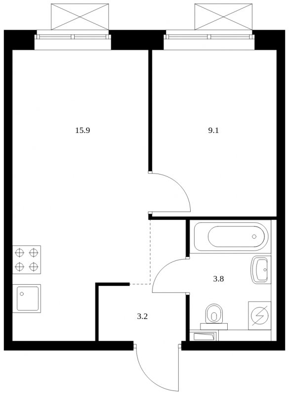 1-комнатная квартира с полной отделкой, 32 м2, 13 этаж, сдача 4 квартал 2023 г., ЖК Восточное Бутово, корпус 15 - объявление 1850557 - фото №1