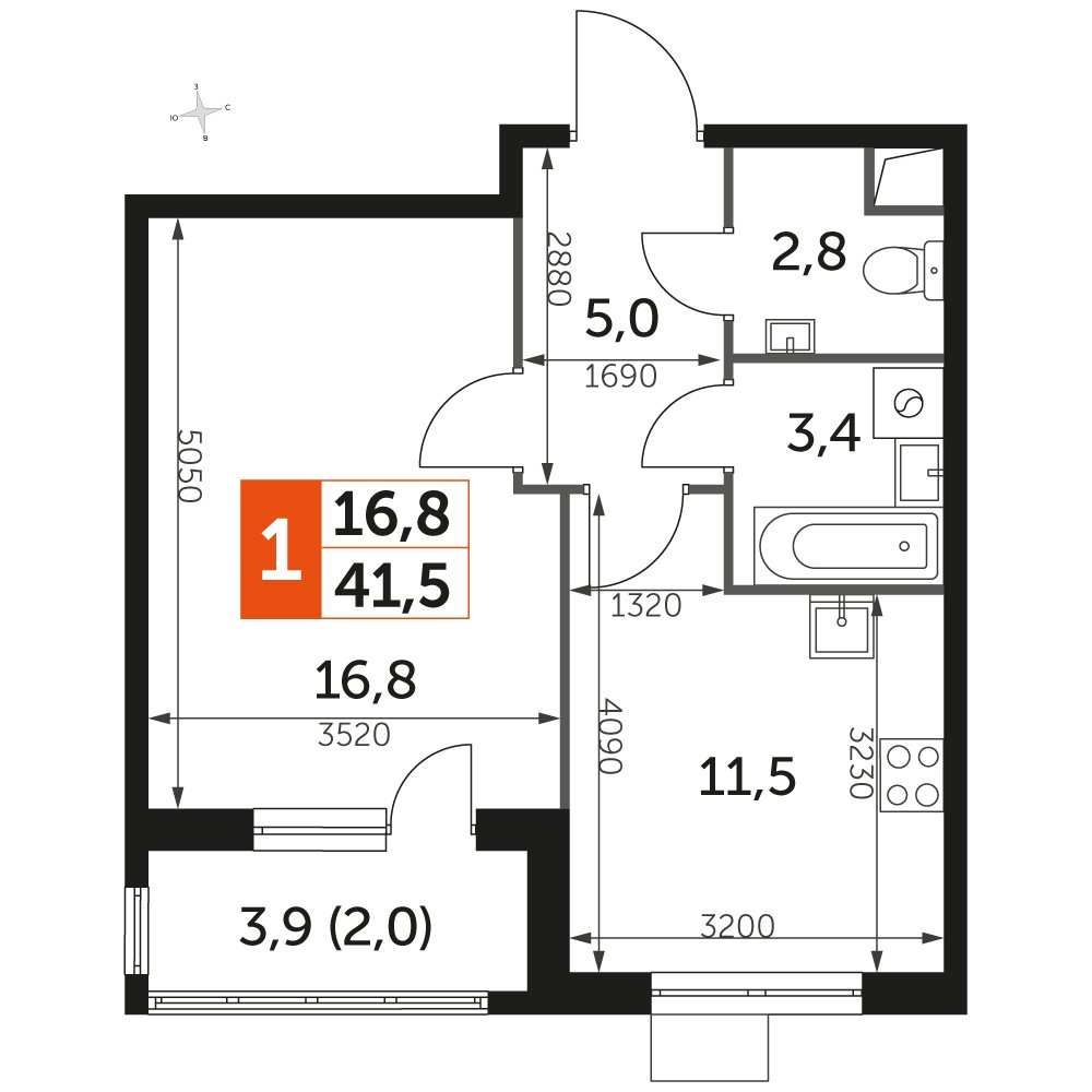 1-комнатная квартира с частичной отделкой, 41.5 м2, 1 этаж, дом сдан, ЖК UP-квартал Римский, корпус 7 - объявление 2359949 - фото №1
