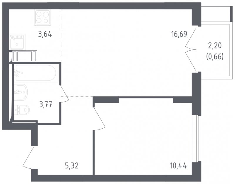 2-комнатная квартира с полной отделкой, 40.52 м2, 15 этаж, сдача 3 квартал 2023 г., ЖК Томилино Парк, корпус 4.1 - объявление 1747268 - фото №1
