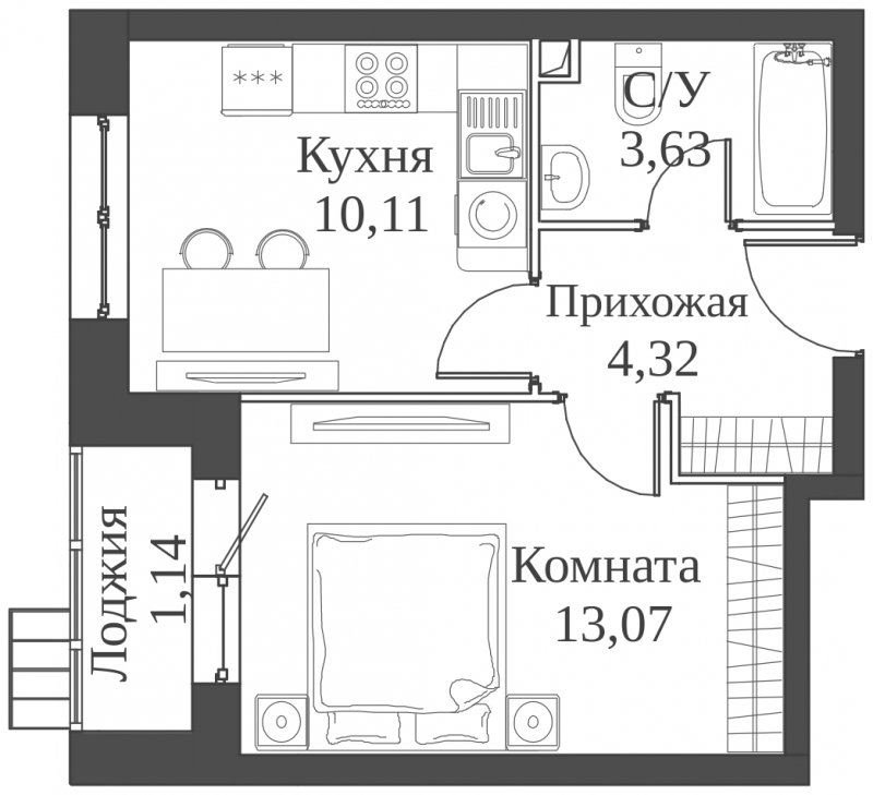 1-комнатная квартира с частичной отделкой, 32.27 м2, 2 этаж, сдача 2 квартал 2023 г., ЖК Аквилон Митино, корпус 4 - объявление 1745822 - фото №1