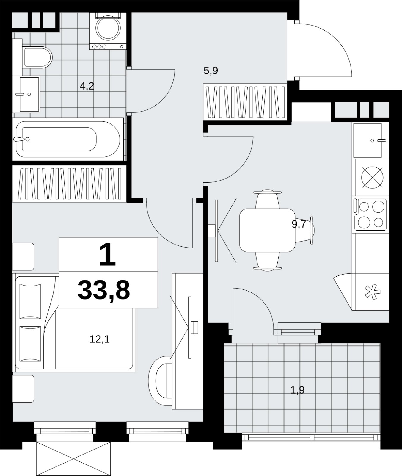 1-комнатная квартира с полной отделкой, 33.8 м2, 12 этаж, сдача 1 квартал 2027 г., ЖК Скандинавия, корпус 2.18.2.3 - объявление 2351419 - фото №1