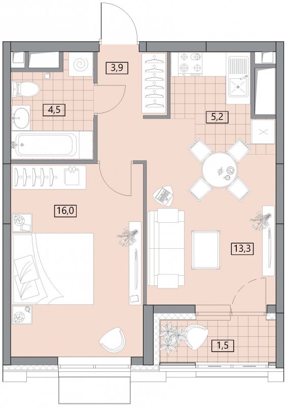 2-комнатная квартира (евро) без отделки, 44.61 м2, 21 этаж, сдача 2 квартал 2022 г., ЖК Вестердам, корпус 3 - объявление 1522206 - фото №1