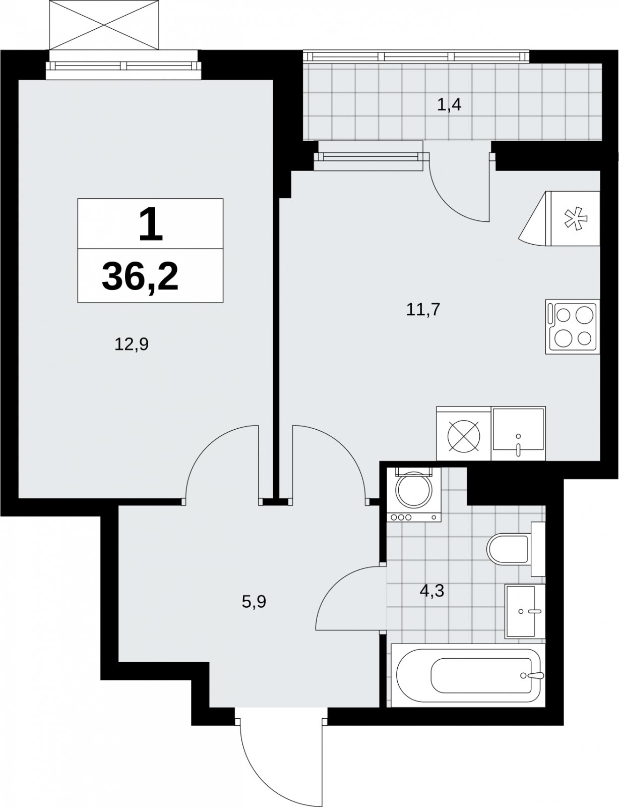 1-комнатная квартира без отделки, 36.2 м2, 5 этаж, сдача 2 квартал 2026 г., ЖК Дзен-кварталы, корпус 6.1.1 - объявление 2326998 - фото №1