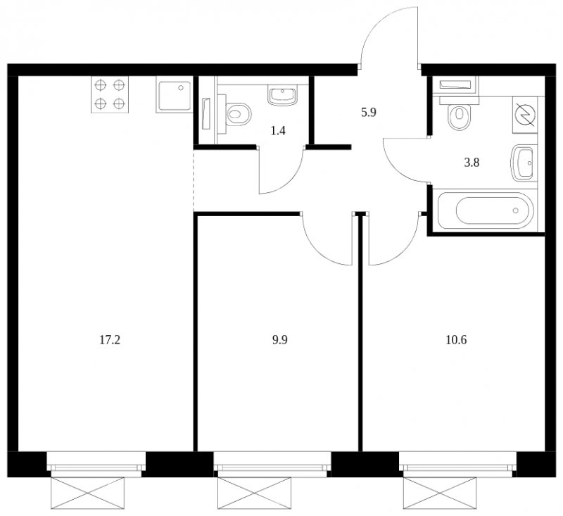 2-комнатная квартира с полной отделкой, 48.8 м2, 10 этаж, сдача 3 квартал 2024 г., ЖК Люблинский парк, корпус 15 - объявление 1685782 - фото №1