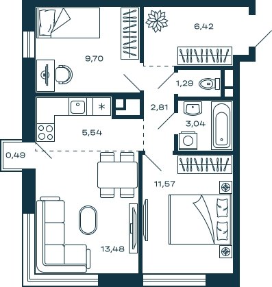 2-комнатная квартира без отделки, 54 м2, 14 этаж, сдача 3 квартал 2025 г., ЖК М_5, корпус 2 - объявление 2055827 - фото №1