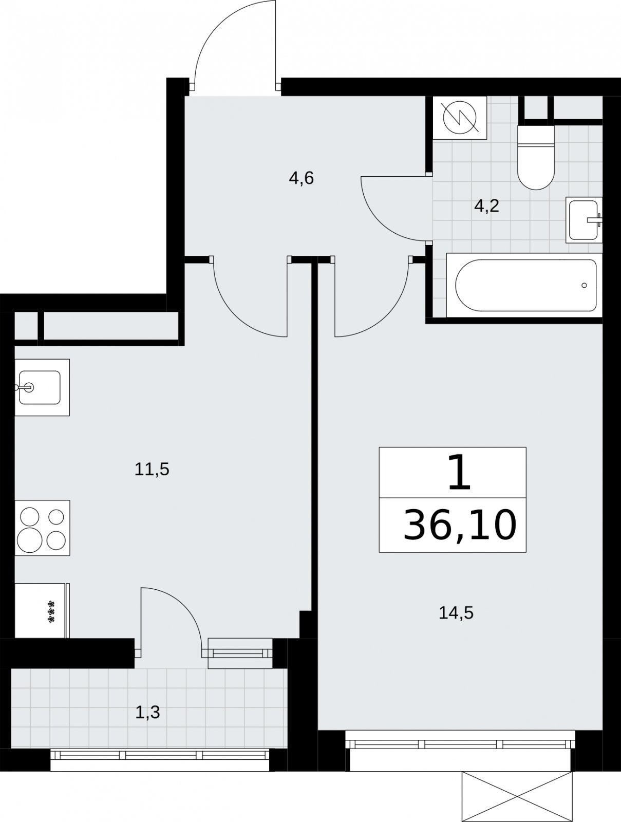 1-комнатная квартира без отделки, 36.1 м2, 3 этаж, сдача 3 квартал 2026 г., ЖК Родные кварталы, корпус 2 - объявление 2295661 - фото №1