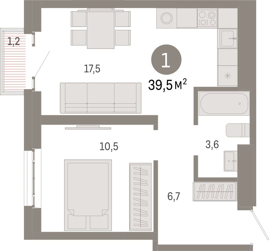 1-комнатная квартира с частичной отделкой, 39.5 м2, 28 этаж, сдача 3 квартал 2026 г., ЖК Квартал Метроном, корпус 1 - объявление 2303874 - фото №1