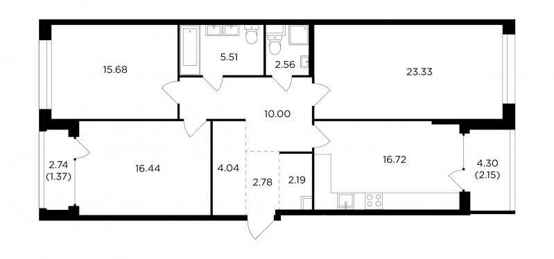 3-комнатная квартира без отделки, 102.77 м2, 2 этаж, дом сдан, ЖК RiverSky, корпус 8 - объявление 1716179 - фото №1