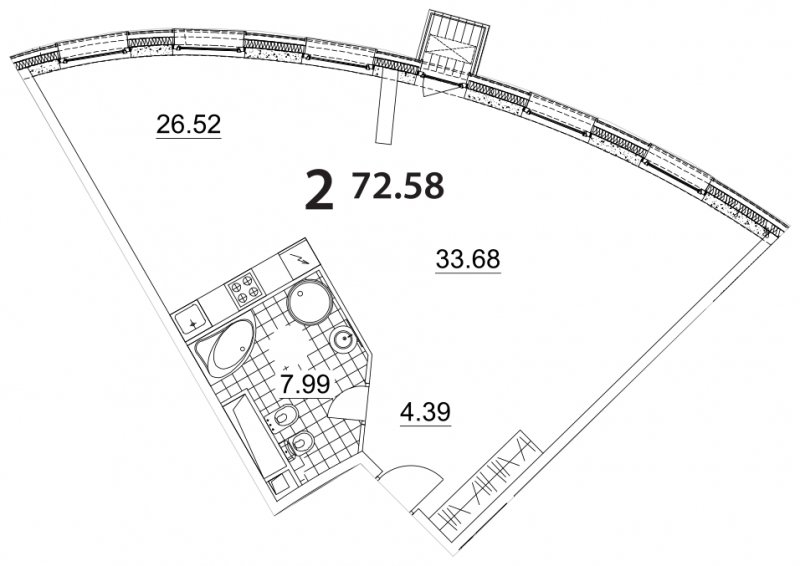 2-комнатные апартаменты без отделки, 72.58 м2, 8 этаж, дом сдан, ЖК Апарт-комплекс Nakhimov, корпус 1 - объявление 1977721 - фото №1