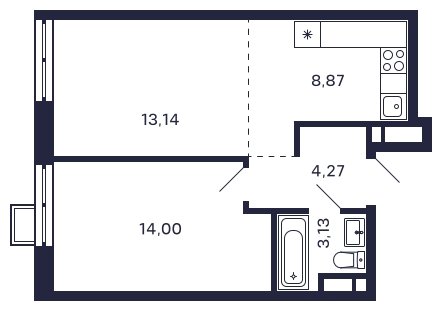 1-комнатная квартира без отделки, 43.41 м2, 17 этаж, сдача 2 квартал 2025 г., ЖК Квартал Тетрис, корпус "Квартал Тетрис 2.1" - объявление 1696581 - фото №1