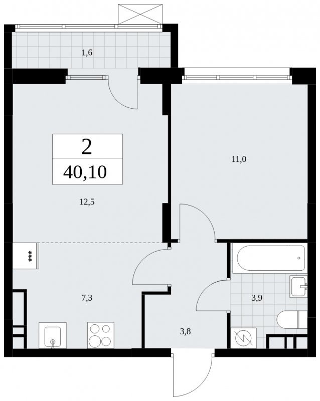 2-комнатная квартира (евро) без отделки, 40.1 м2, 10 этаж, сдача 2 квартал 2025 г., ЖК Дзен-кварталы, корпус 2.4 - объявление 1932867 - фото №1
