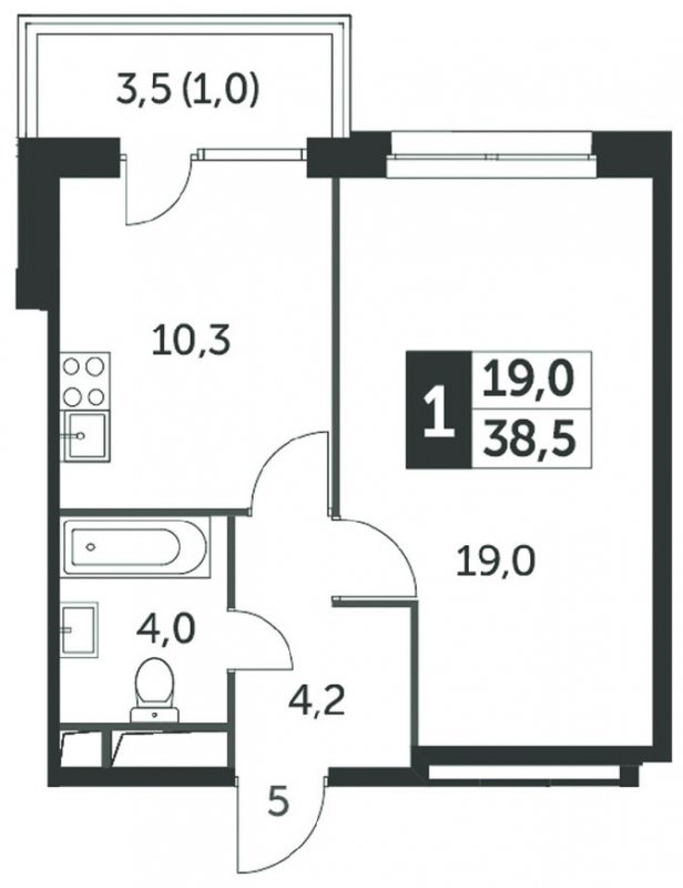 1-комнатная квартира с полной отделкой, 38.6 м2, 17 этаж, сдача 4 квартал 2023 г., ЖК Датский квартал, корпус 2 - объявление 1974447 - фото №1