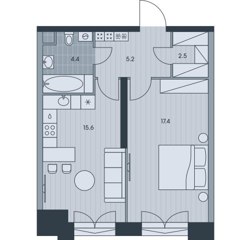 2-комнатная квартира без отделки, 45.1 м2, 4 этаж, сдача 3 квартал 2025 г., ЖК EVER, корпус 6 - объявление 2377018 - фото №1