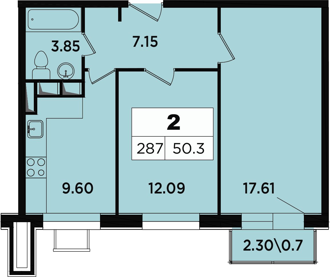 2-комнатные апартаменты без отделки, 48 м2, 13 этаж, дом сдан, ЖК Легендарный Квартал на Березовой  аллее, корпус 1 - объявление 2349142 - фото №1