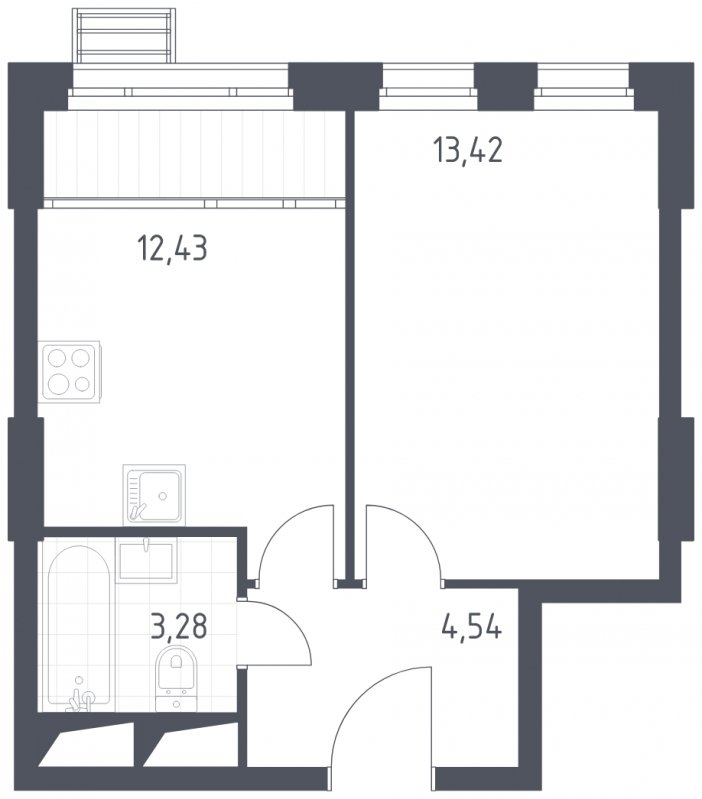 1-комнатная квартира с полной отделкой, 33.67 м2, 15 этаж, сдача 2 квартал 2023 г., ЖК Квартал Спутник, корпус 14 - объявление 1346330 - фото №1
