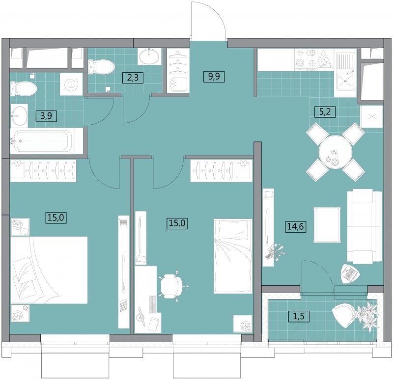 3-комнатная квартира (евро) без отделки, 67.46 м2, 23 этаж, сдача 2 квартал 2022 г., ЖК Вестердам, корпус 3 - объявление 1522240 - фото №1