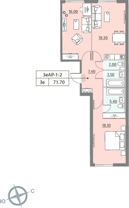 1-комнатная квартира без отделки, 45.6 м2, 13 этаж, сдача 2 квартал 2023 г., ЖК ЗИЛАРТ, корпус 12 - объявление 2123388 - фото №1