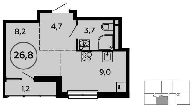 Студия с полной отделкой, 26.8 м2, 11 этаж, сдача 3 квартал 2023 г., ЖК Скандинавия, корпус 2.14.2 - объявление 1499734 - фото №1