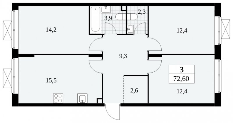 3-комнатная квартира с полной отделкой, 72.6 м2, 2 этаж, сдача 3 квартал 2024 г., ЖК Прокшино, корпус 6.4 - объявление 1663058 - фото №1
