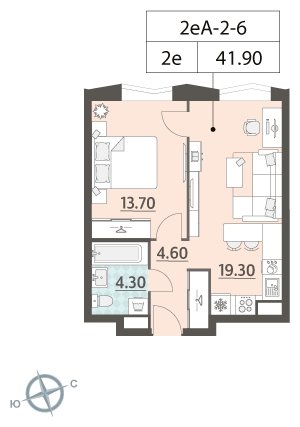 1-комнатная квартира без отделки, 41.9 м2, 4 этаж, сдача 4 квартал 2023 г., ЖК ЗИЛАРТ, корпус 14 - объявление 1947913 - фото №1