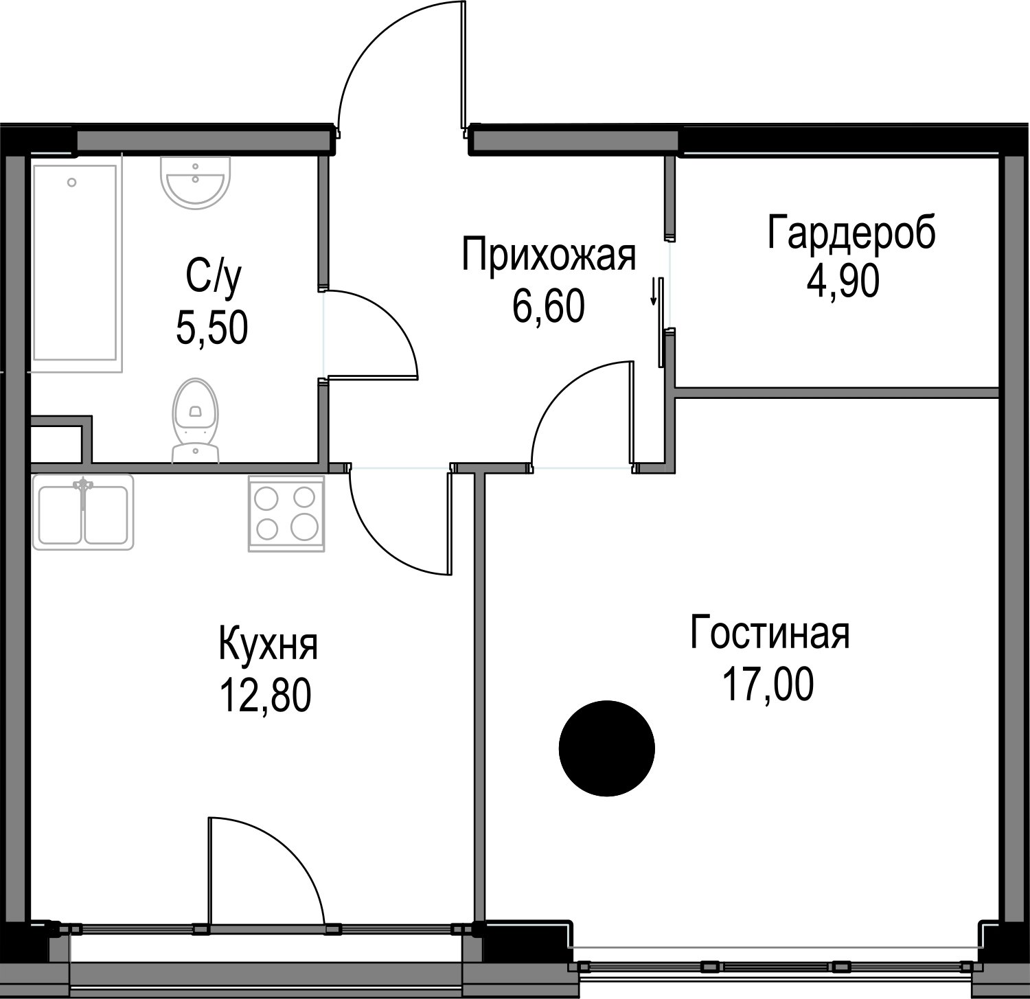 1-комнатная квартира без отделки, 46.8 м2, 22 этаж, дом сдан, ЖК AFI Park Воронцовский, корпус 5 - объявление 2289365 - фото №1