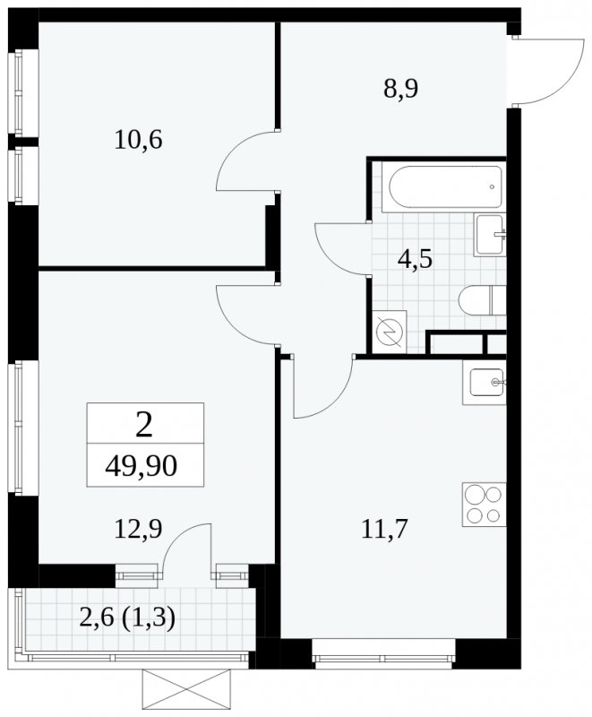 2-комнатная квартира без отделки, 49.9 м2, 8 этаж, сдача 1 квартал 2025 г., ЖК Прокшино, корпус 5.2.4 - объявление 1900653 - фото №1