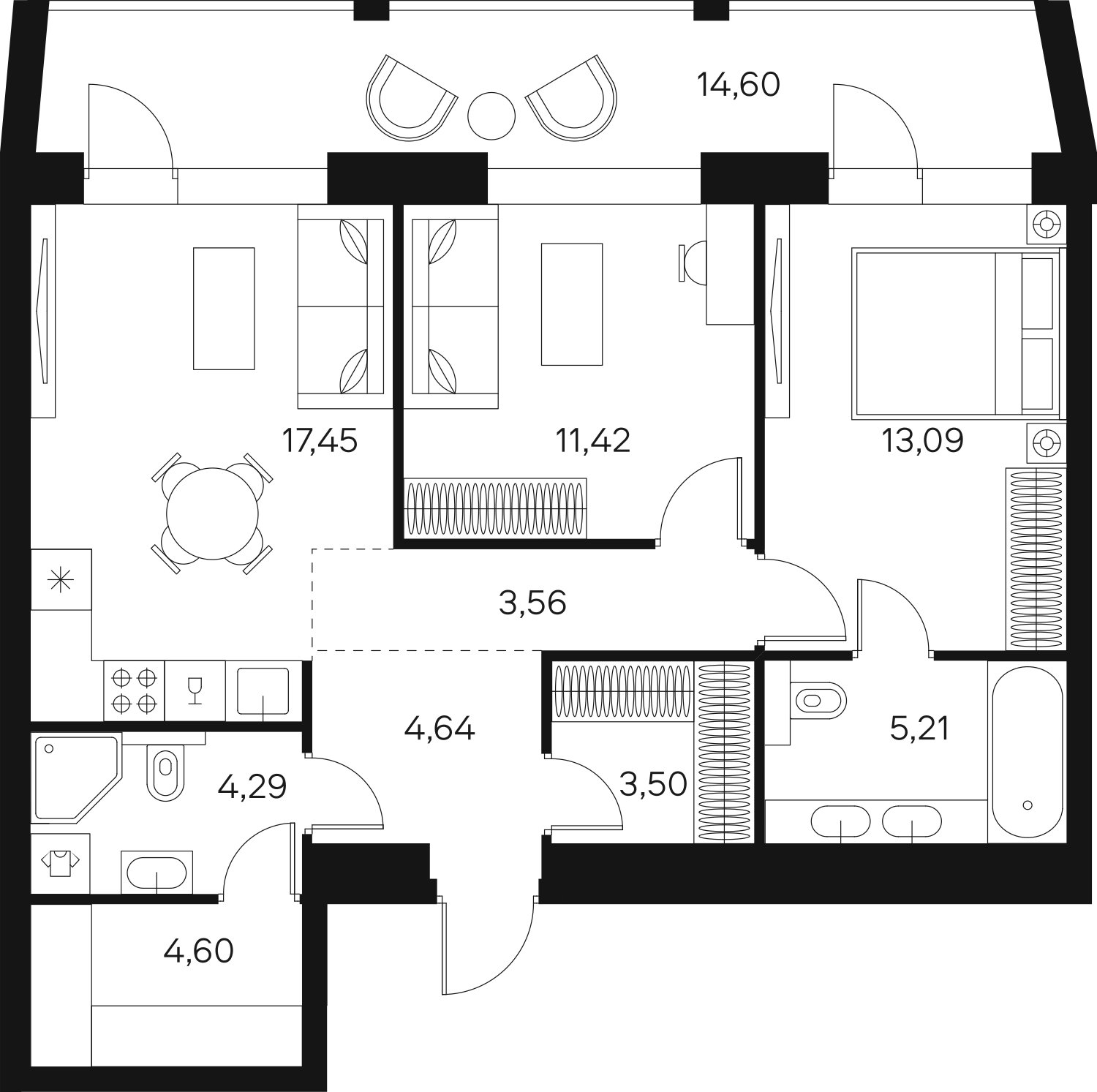 2-комнатная квартира без отделки, 75.23 м2, 13 этаж, сдача 4 квартал 2024 г., ЖК FØRST, корпус 2 - объявление 1943058 - фото №1