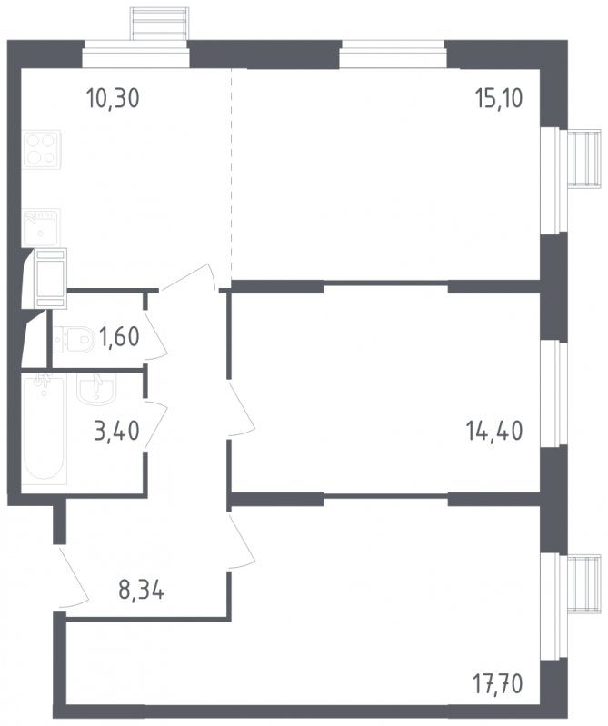3-комнатная квартира с полной отделкой, 69.8 м2, 11 этаж, сдача 3 квартал 2023 г., ЖК Квартал Некрасовка, корпус 1 - объявление 1958327 - фото №1