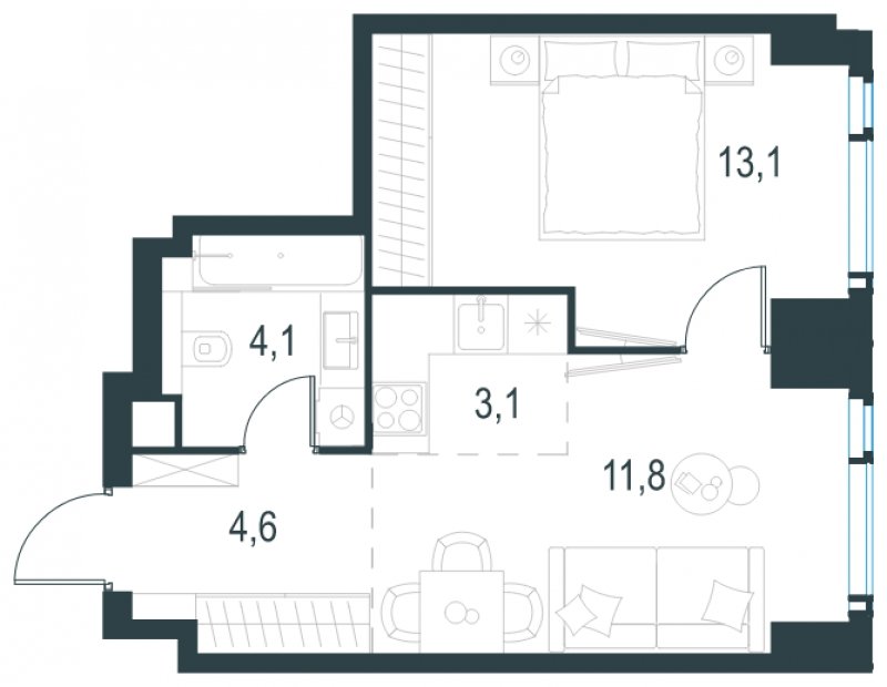 2-комнатная квартира без отделки, 36.7 м2, 7 этаж, сдача 2 квартал 2025 г., ЖК Level Мичуринский, корпус 1 - объявление 1775312 - фото №1
