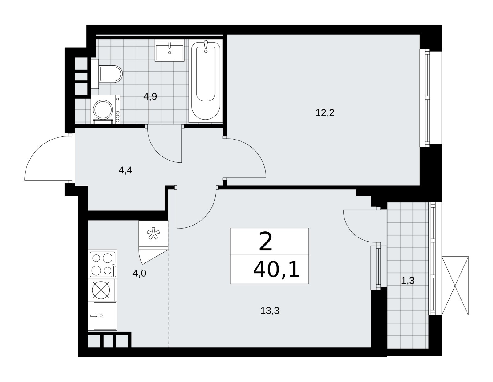 2-комнатная квартира (евро) без отделки, 40.1 м2, 5 этаж, сдача 2 квартал 2026 г., ЖК Скандинавия, корпус 25.4 - объявление 2284107 - фото №1